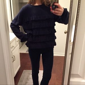 Sandro Navy Ruffled Sweater